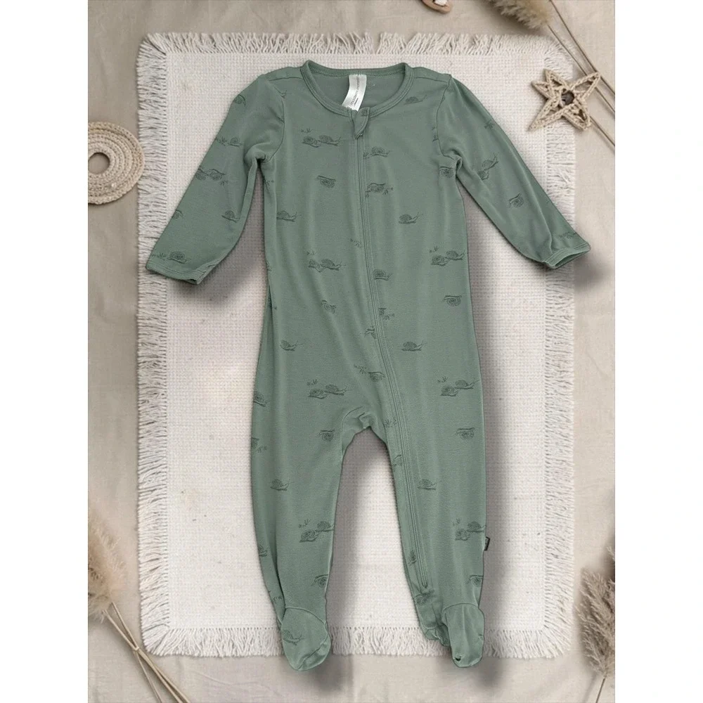 Modern Moments by Gerber Snail Print Sage Green Footed Sleeper 6-9M